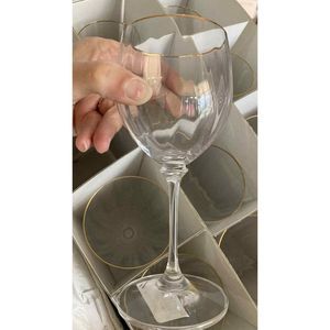 Mikasa Stephanie Gold Crystal Wine Glass Set Of 6 Optic Gold Trim New Tags